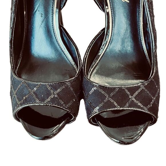 Lulu Townsend Black Sequins Open Toe Pumps Size 7.5 - Picture 3 of 9